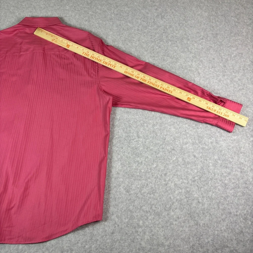 Kenneth Cole Reaction Mens Pink Stripe Slim Fit Dress Shirt 18 34-35 Cotton‎